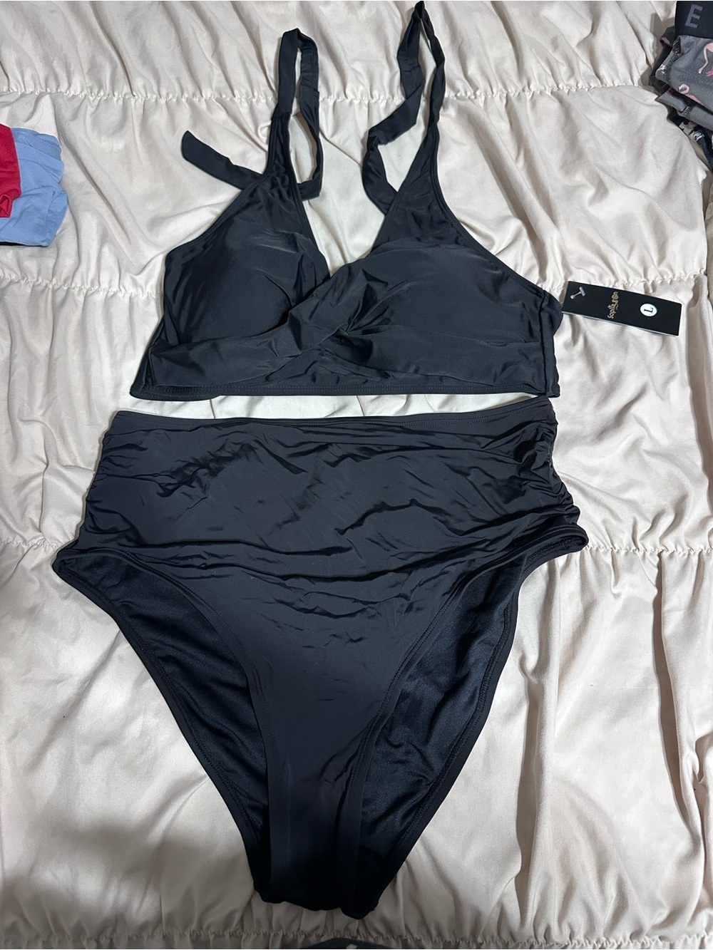 New women’s Black High-Waist Bikini Set with Supportive Bralette - Women Swim